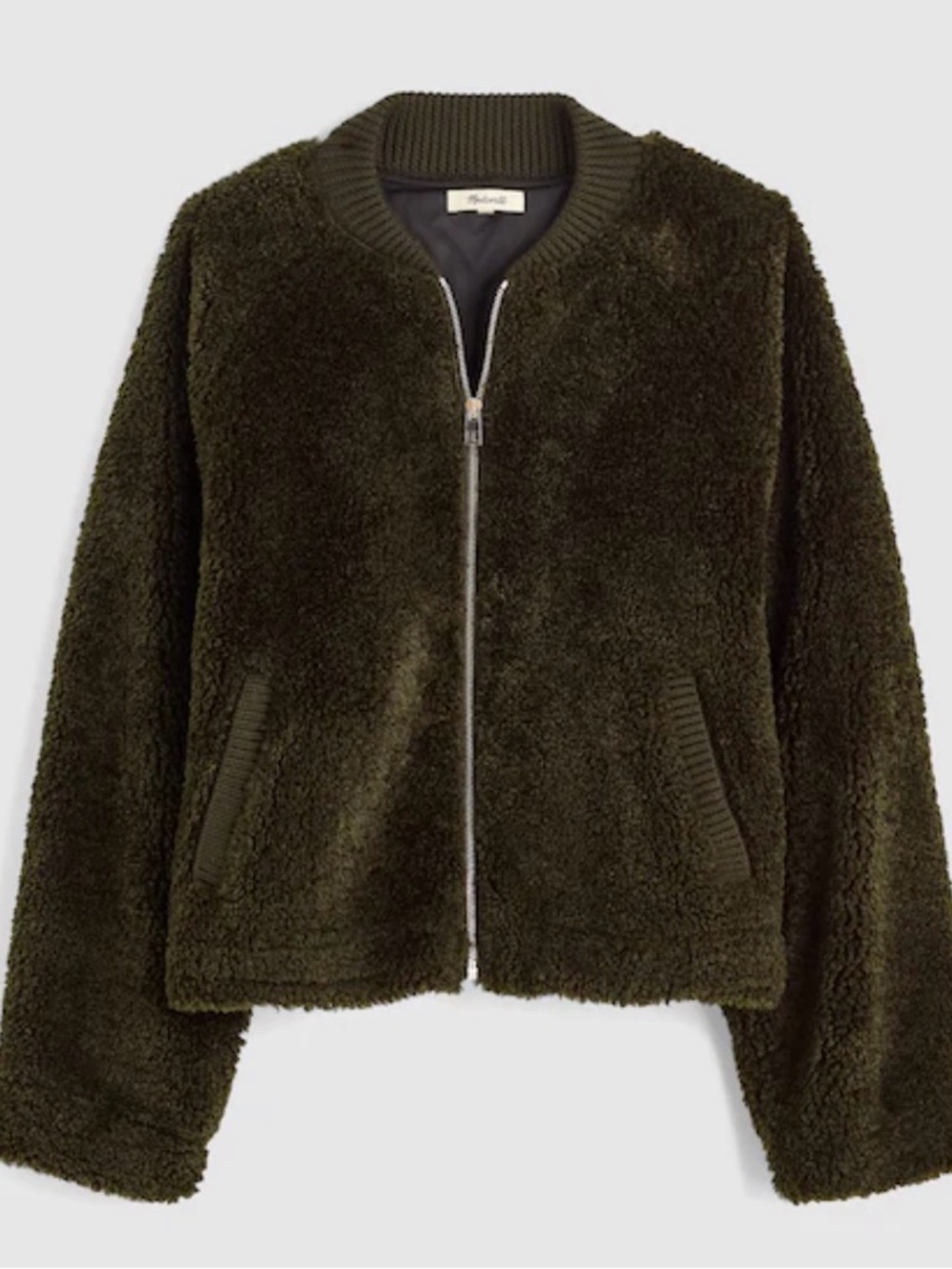 Madewell Olive Green Sherpa Zip-Up Jacket